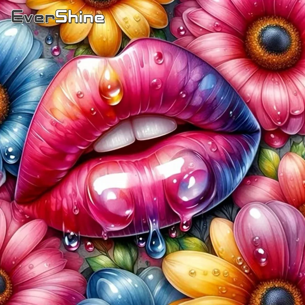 EverShine Neuerscheinung Diamant-Mosaik Lippen-Gemälde Porträt Geeignet für Anfänger DIY Charakter-Stickerei Blumen Einzigartiges Geschenk