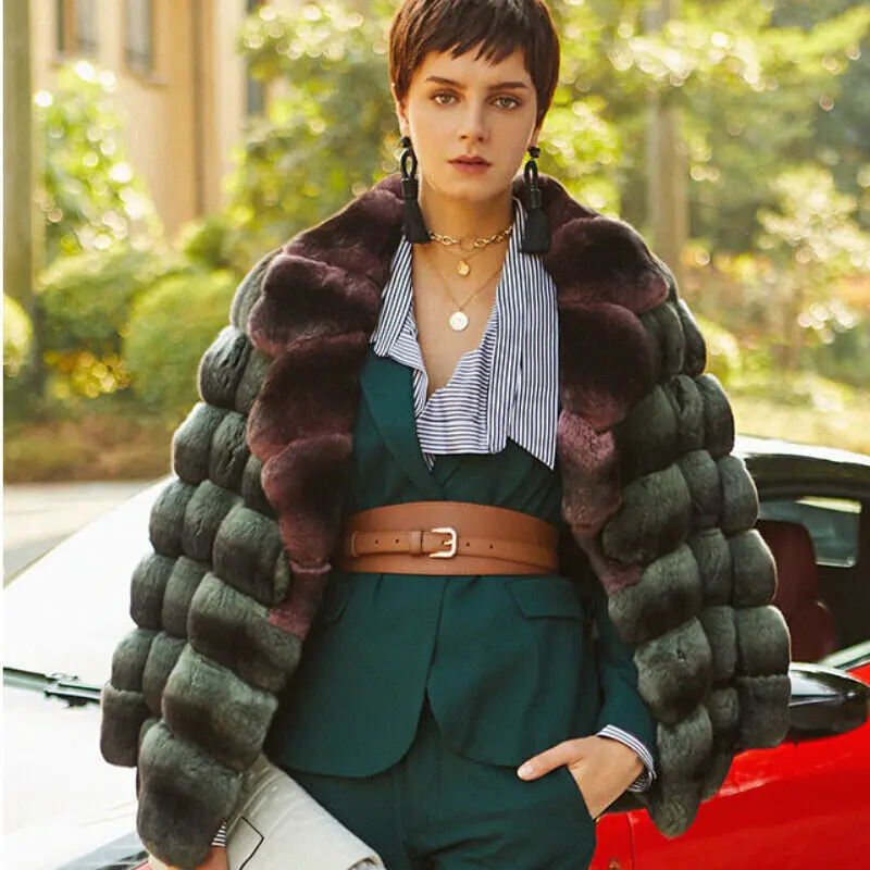 Nuevo abrigo de piel de conejo Rex auténtica de lujo para mujer, Chaqueta corta elegante de Chinchilla para invierno, prendas de vestir gruesas y cálidas de piel Natural para mujer