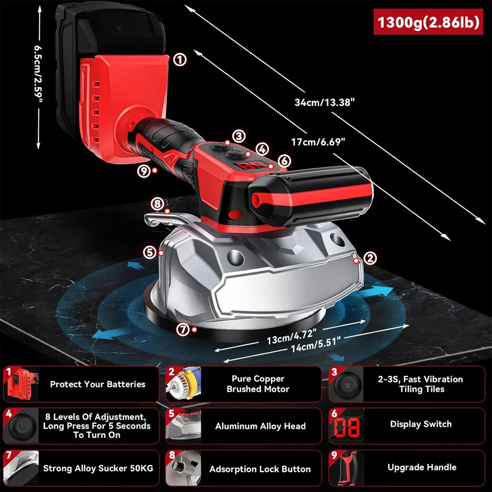 Cordless Tile Vibration Installation Machine for Milwaukee Battery,8 Speed Adjustable Wall Floor Glass Laying Vibrating Tools