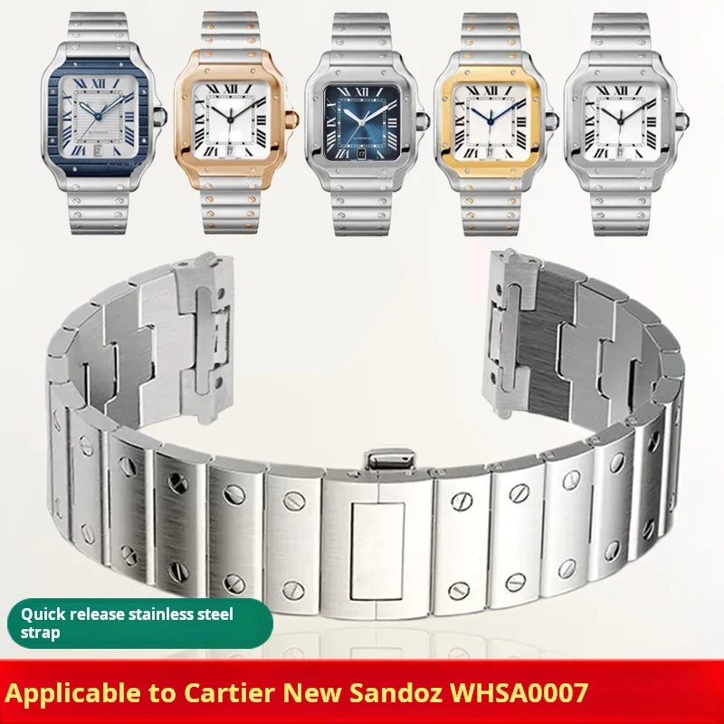 For Cartier Santos Steel Band WSSA0018 WSSA0010/09 Solid Stainles Steel Wath Band 21mm Quick-Release Watch Strap men's Bracelet