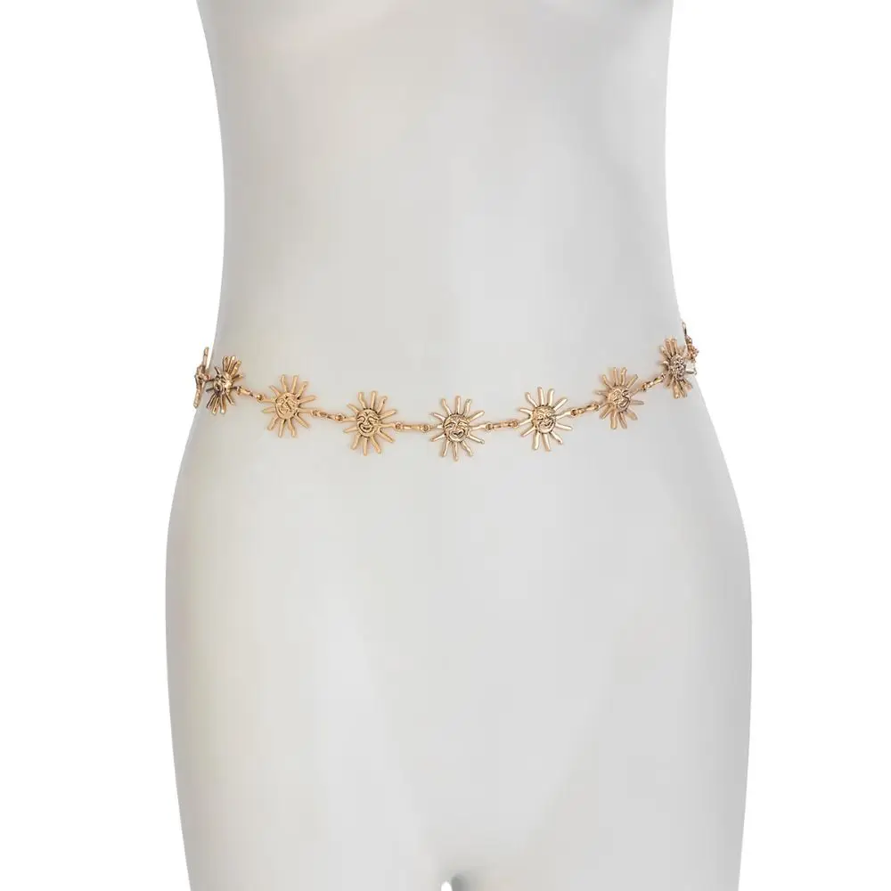 

Flower Metal Sunflower Waist Chain Jeans Decor Silver Bohemian Style Waistband Body Jewelry Alloy Ethnic Style Belt Women