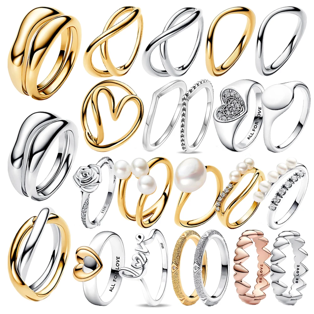 Anillos apilables de Plata de Ley 925 con forma de corazón y bandas entrelazadas de dos tonos, regalo superventas, joyería de moda