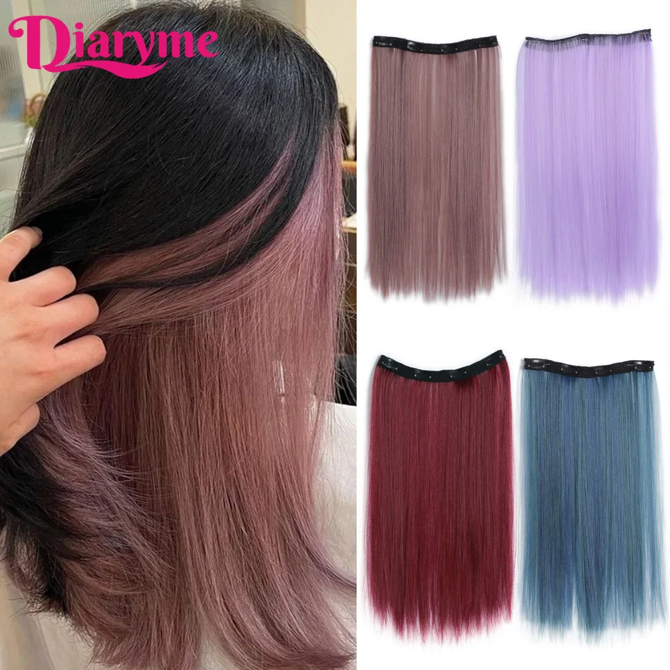 Synthetic Colored Highlighting Clip-in Hair Extensions Long Straight Ear-hanging Dyeing Wig Piece Color Thin Seamless Fake Hair