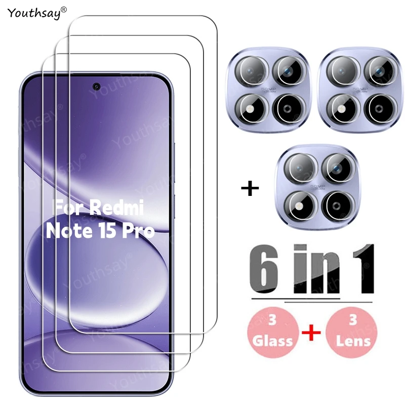 6in1 Glass For Redmi Note 15 Pro 5G Tempered Glass Xiaomi Redmi Note 15 Pro Screen Protector Phone Lens Film Redmi Note 15 Pro