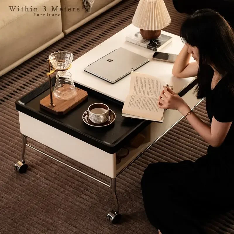 Мобильный подъемный журнальный столик из каменной плиты, складной край для гостиной, многофункциональный средний и древний диван из массива дерева, боковой шкаф