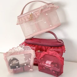 Mesh Makeup Bag Heart Travel Cosmetics Organizer Storage Handbag Cosmetic Pouch Female Mini Pouch Travel Essentials Coin Purse