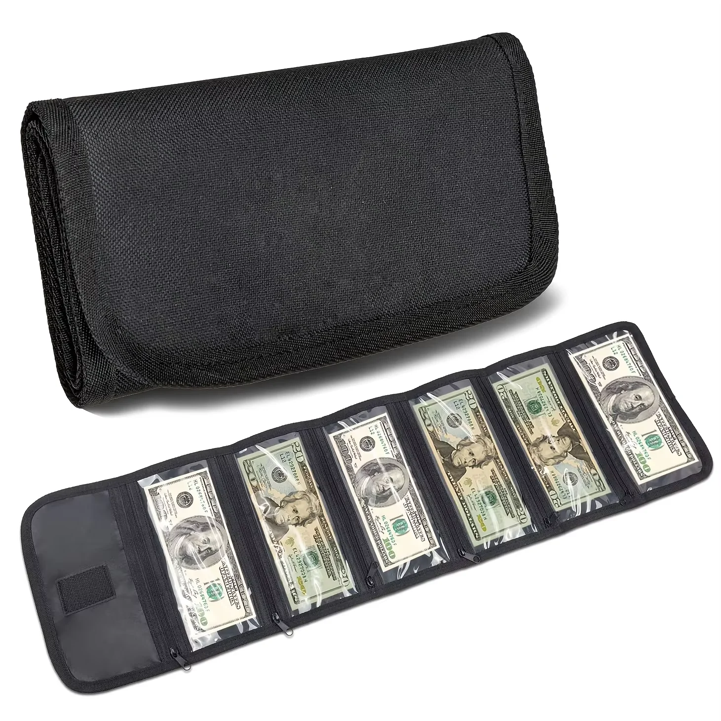 Money Wallet Money Organizer for Cash with 6 Zippered Pocket Multipack Money Pouch, Cash Bill Organizer, Envelope Wallet Money