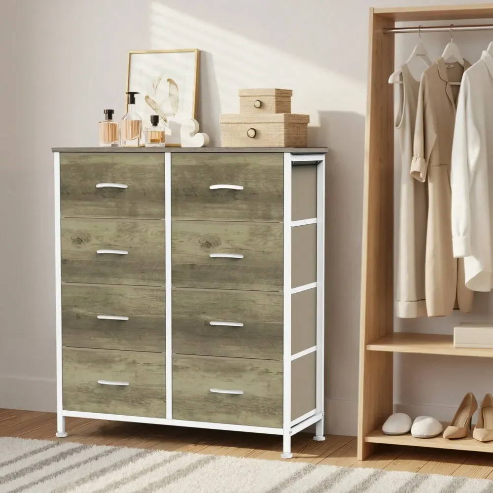

Dresser For Bedroom, Dressers Chests Of Drawers Dresser Organizer, Wood Top Table Furniture With 8 Fabric Storage Tower Unit, C