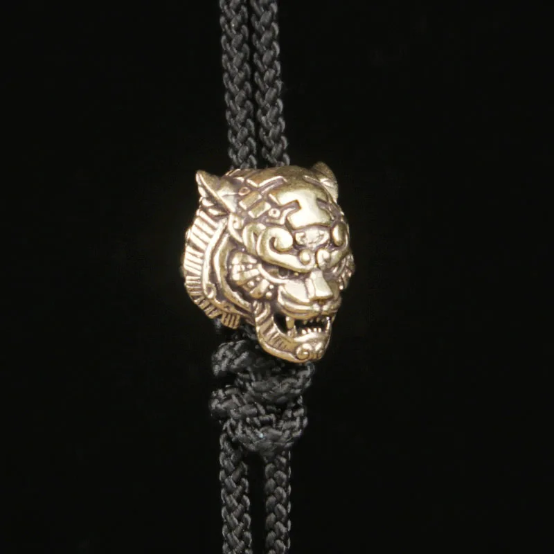 Pure Copper Tiger Head Knife Pendant Tiger Sculpture Paracord Charm Handmade Spacer Bead Outdoor DIY Craft Accessories