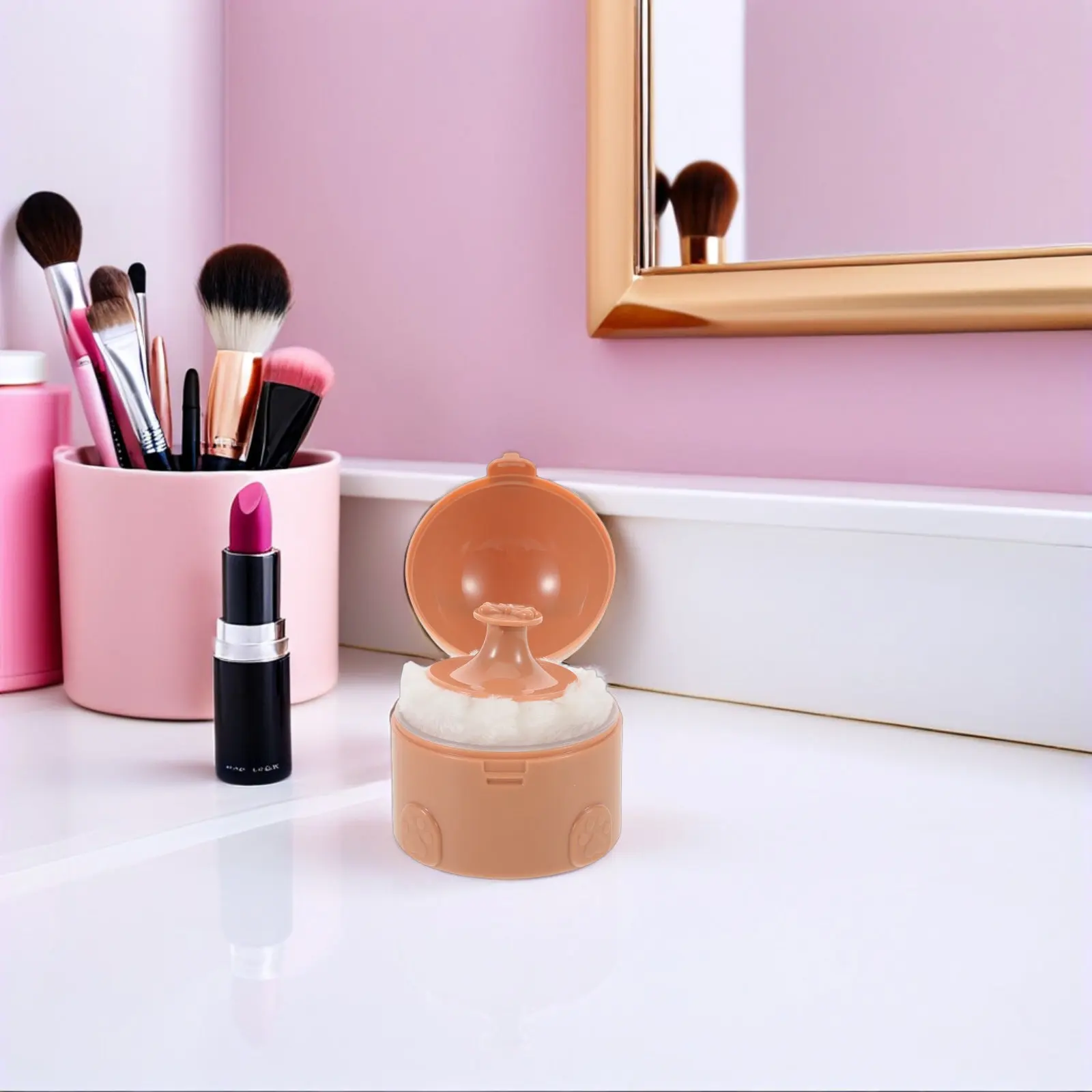 Bear Shaped Powder Puff Container Double Layer Travel Case Portable Loose Powder Box Puff Holder Storage for Baby Skin Care