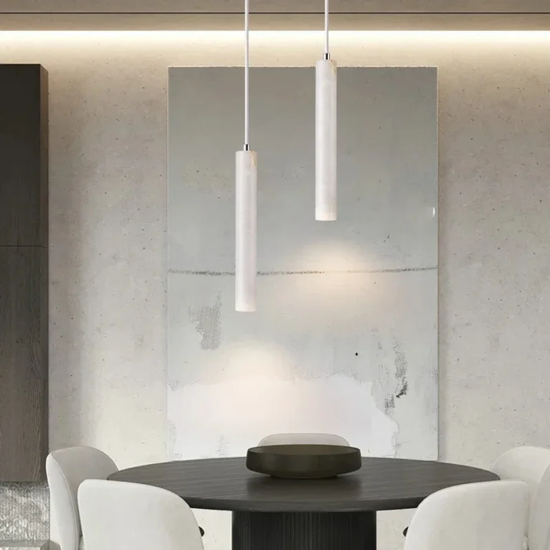 Led Pendant Lamp Long Tube Wood Ceiling Lamp Japan Style Quiet Wind Bedroom Bedside Chandelier Retro Modern Travertine Lighting