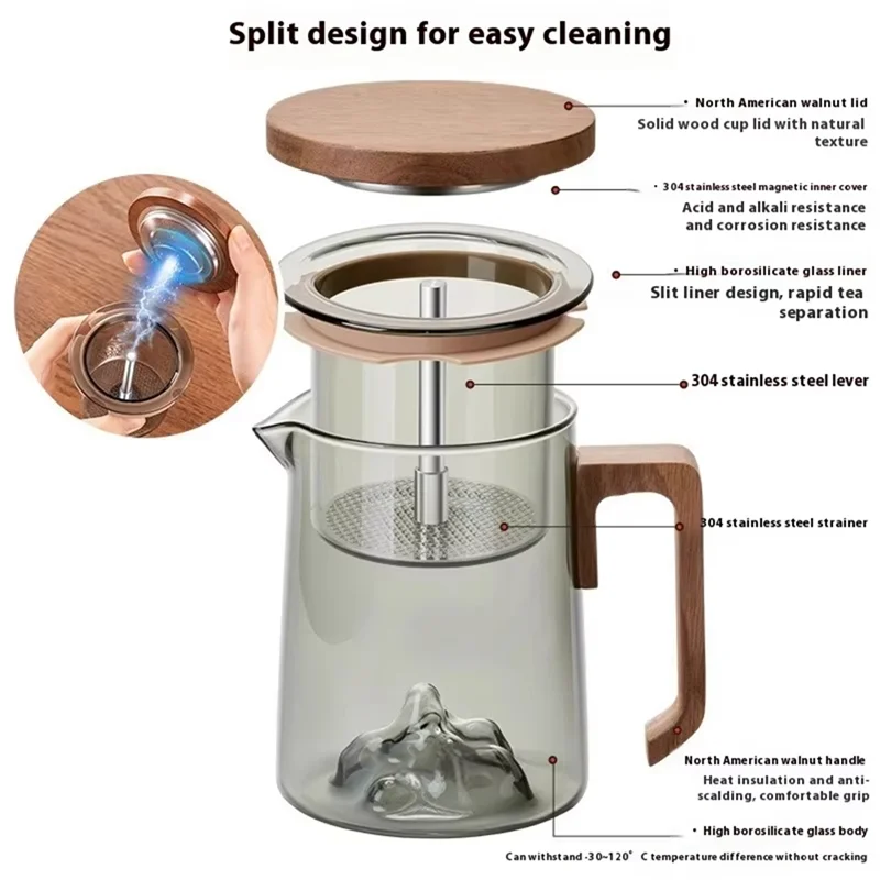 JHD Coffee Pot With Filter Glass High Temperature Resistance Filtration Separation Teapot One Click Filtering Glass Pot