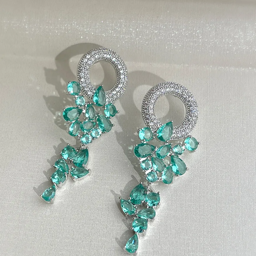 

Fashion Zircon Circle Geometric Tassel Drop Earrings For Women Fashion Rhinestone Dangle Party Jewelry Trendy Accessories Gifts