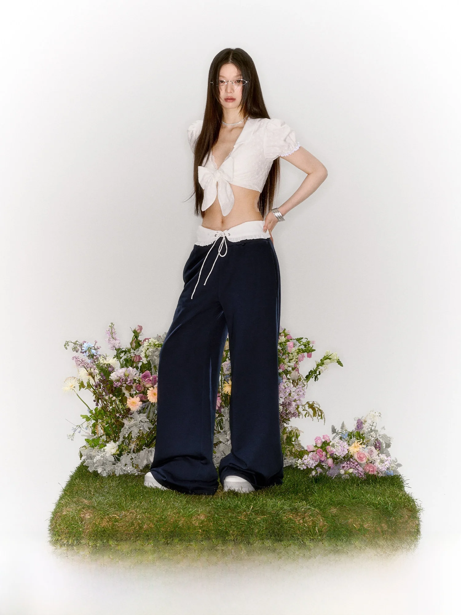 

Removable Belt Waist Head Sport Pants Women Summer Wide Leg Pants Cotton Material l Waist Sle Casual Pants