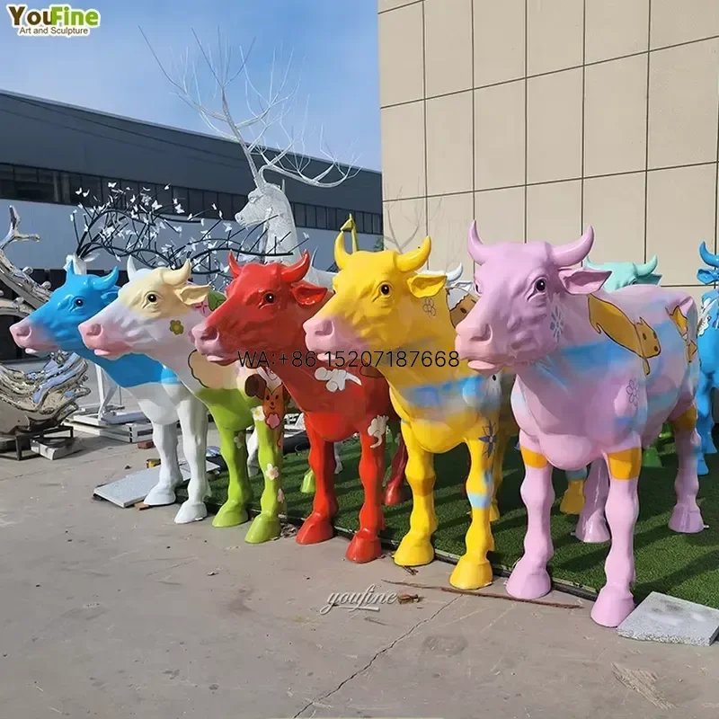 Wmwmnu Life Size Modern Outdoor Fiberglass Resin Garden Cow Statue for Yard Lawn Decor