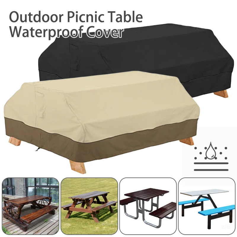 

XLarge Black/Beige Outdoor Picnic Table Cover Waterproof Oxford Cloth Dust-proof Furniture Cover for Garden Tub Patio Chair