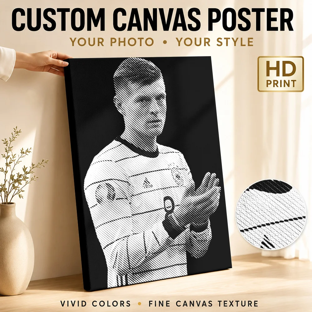 Toni Kroos Tribute Framed Canvas Print Poster Halftone Style Wall Decor With Personalized Photo For Home Gym Ideal Birthday Gift