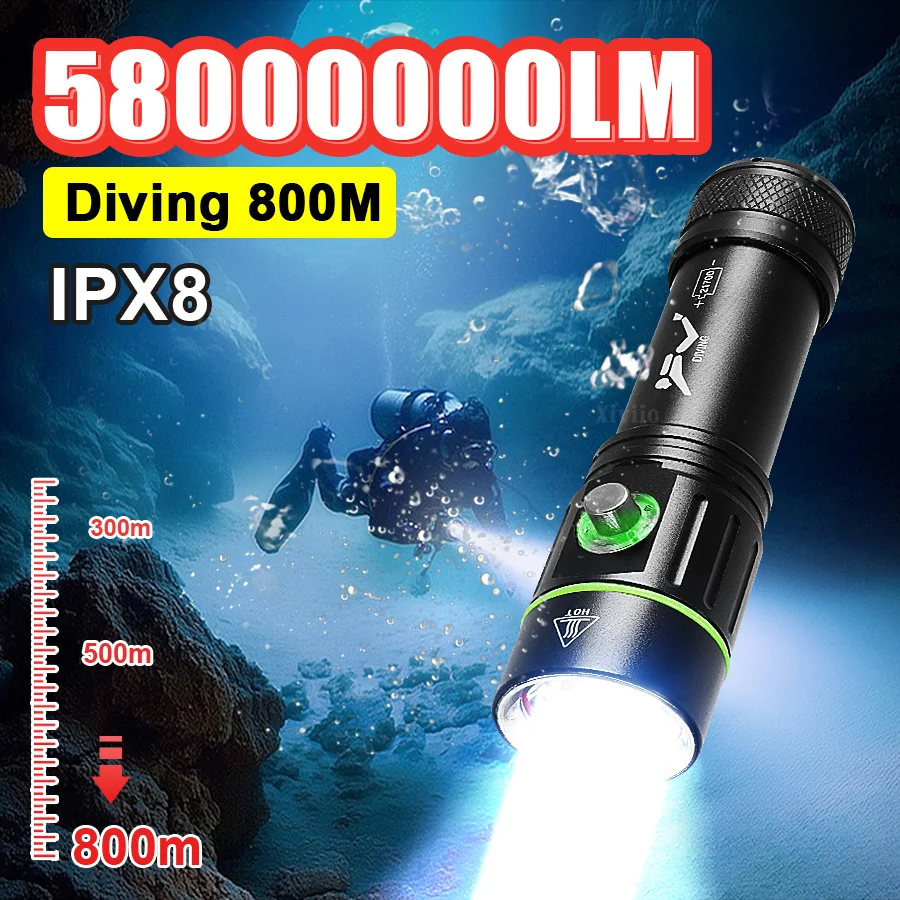 Industrial Laser Beam - 58000000LM Leistungsstärkste LED-Tauchlampe Professionelle Tauch-Taschenlampe 800M
