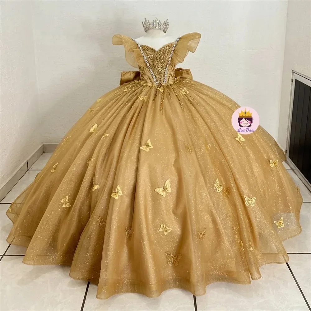 

Flower Girl Dresses for Wedding With Bow Butterfly Appliques Baby Girl Prom Gown for Photoshoot First Communion Gowns Customized