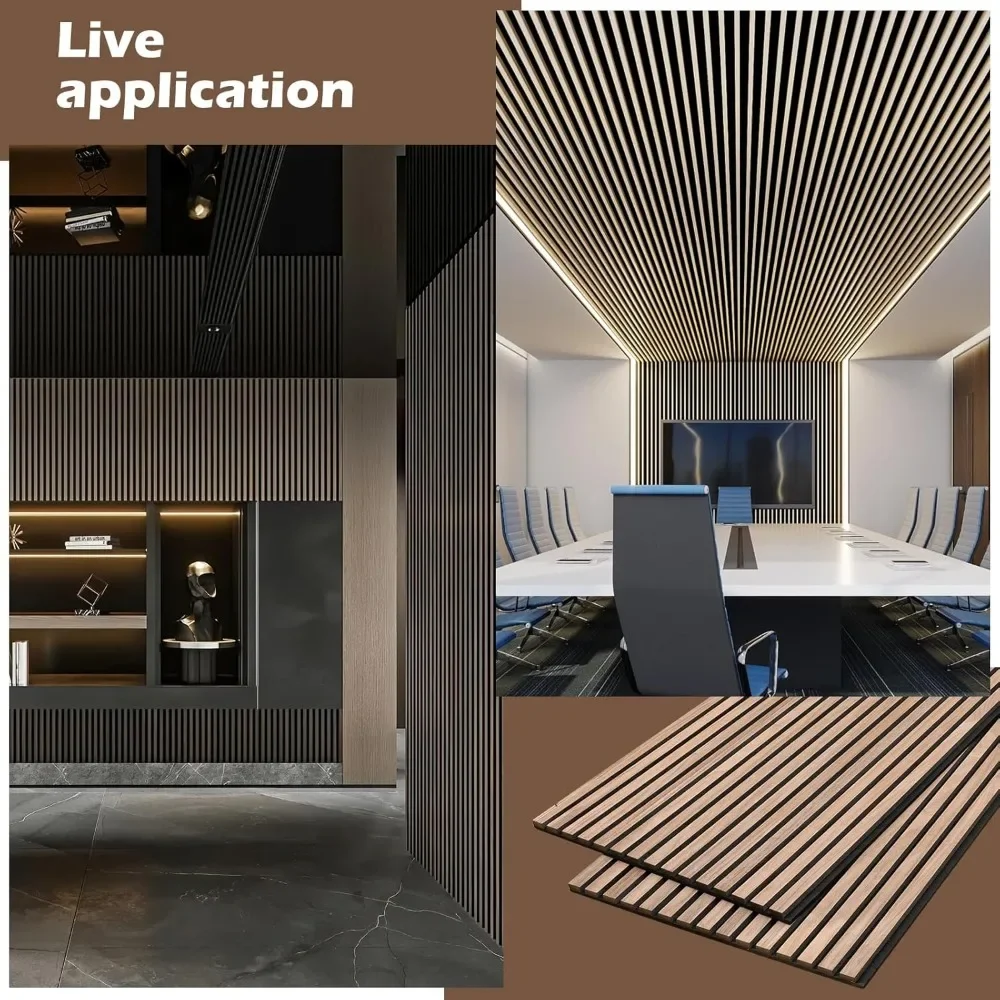 Wood Slat Acoustic Panels for Wall and Ceiling | 3D Slat Wood Panels| Decorative Soundproof Paneling 94.49