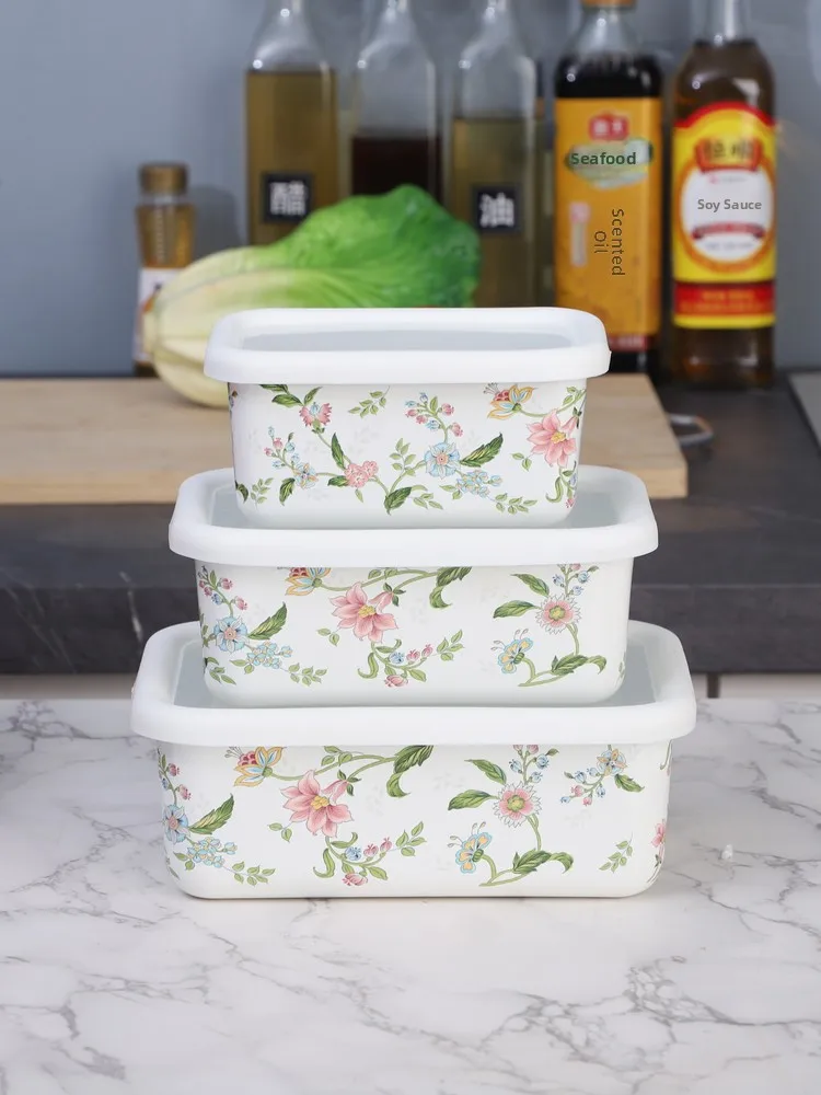 

Thi Enamel Soup Bowl Square Preservation Box Storage Container Noodle Bowl Cup Durable Kitchenware Diwaer Se