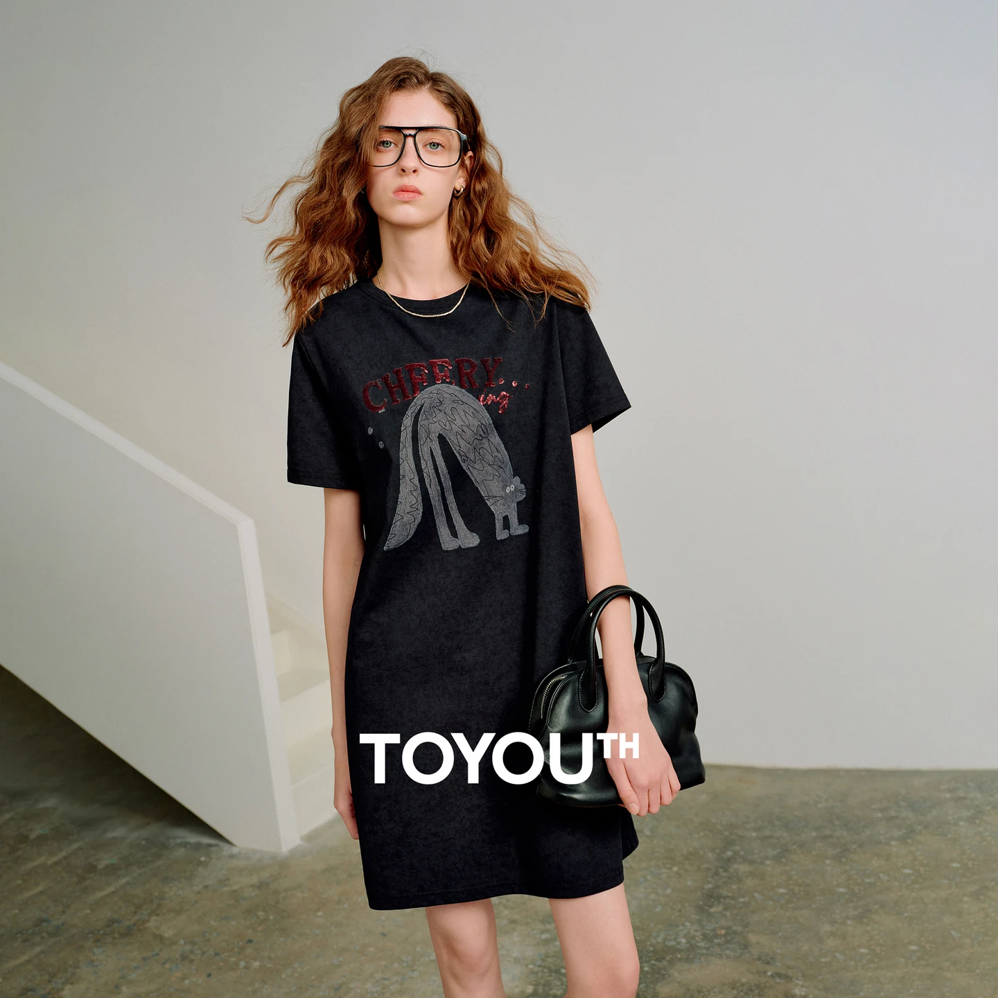 

TOYOUTH Women Batik-Style Cotton Dresses 2026 Spring New Loose Crew Neck Fun Co-Branded Print Midi Dresses