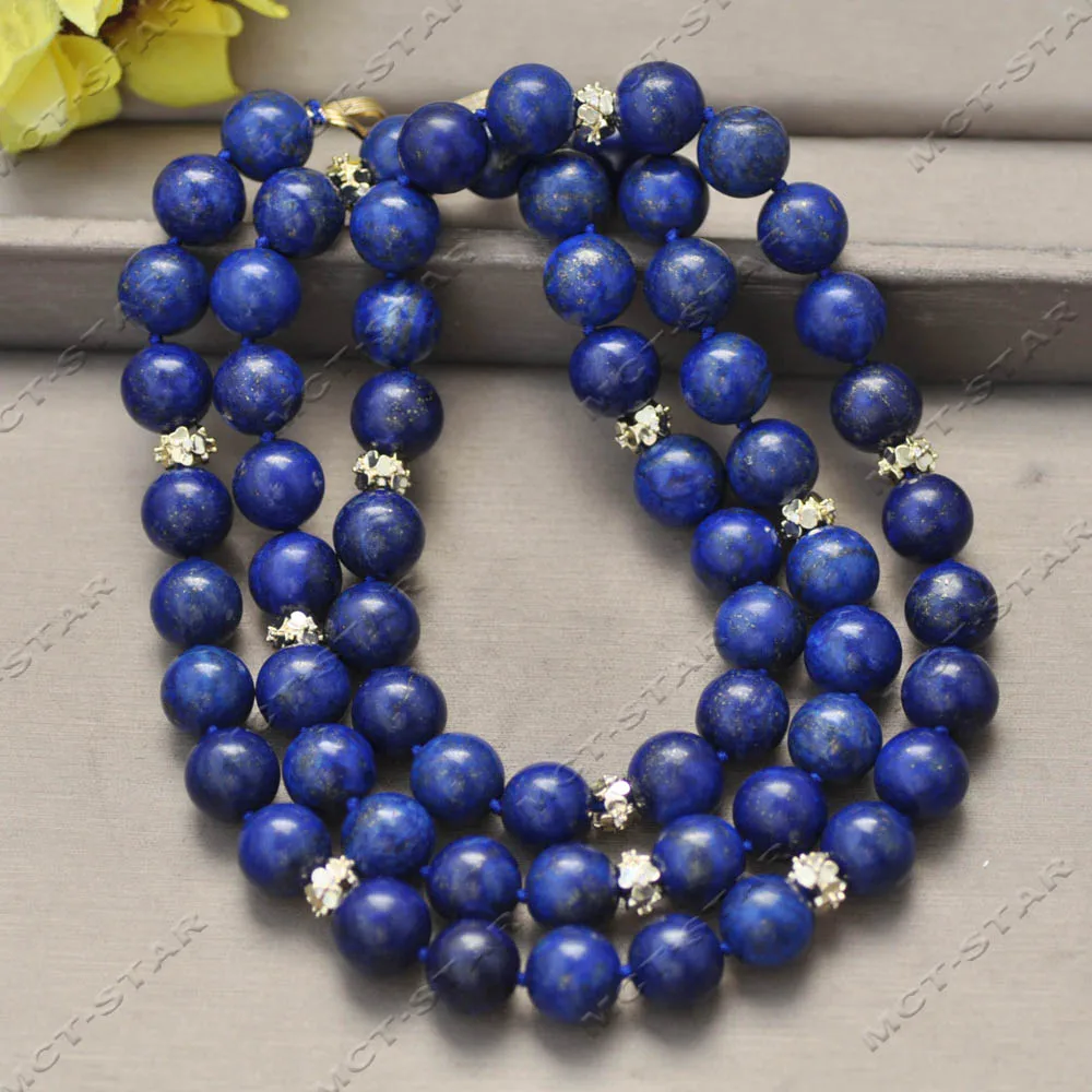 

Z14298 Natural 36'' 12mm Blue Round Lapis lazuli CZ Necklace
