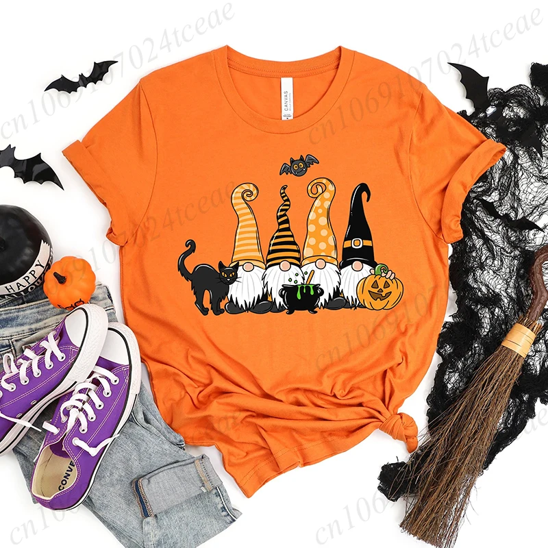 

Women's Halloween Gnomes Cat Graphic Print T-Shirt Short Sleeve T Shirt Clothing Top Tee Halloween Summer Ladies Girls Shirt