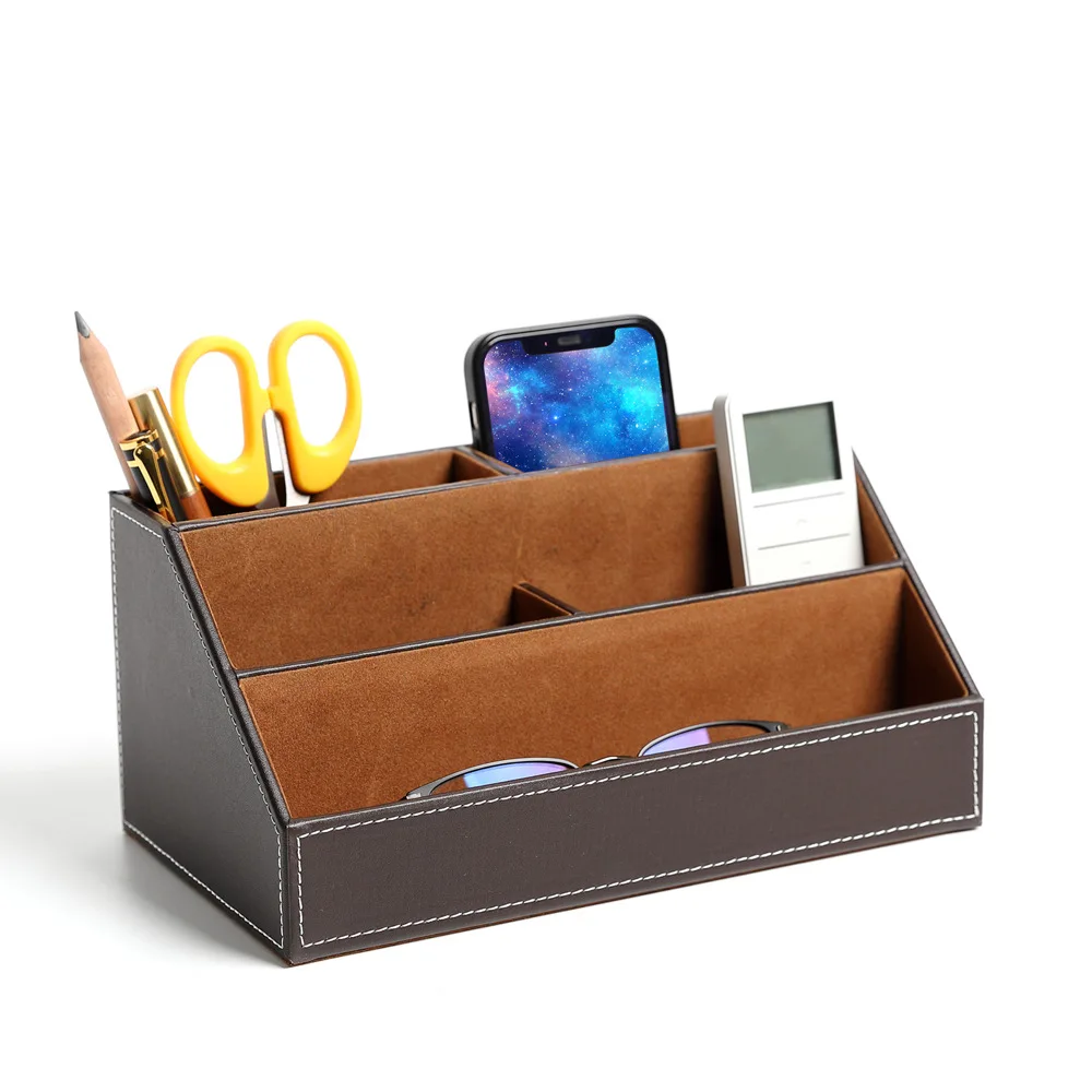 Leather Desktop Storage Box, Sundries Creative Remote Control Finishing Box ,Office Supplies Stationery Pen Holder Storage Box