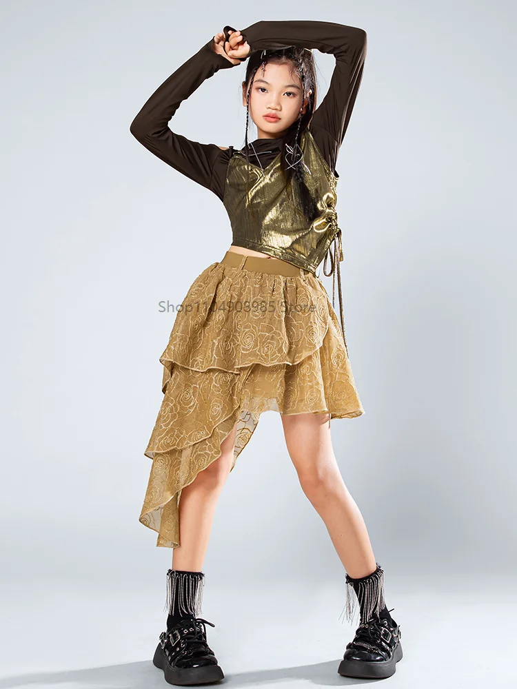 

K-pop Clothes Performance Stage Outfits 2 Pcs Silver Glitter Sequin Top Sparkle Girls Costume Jazz Hip-hop Dance Kids Suit