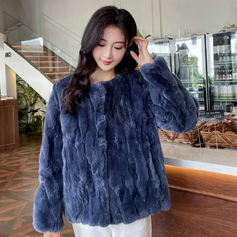 Cappotto in vera pelliccia di coniglio Giacca invernale da donna Stile ampio Manica lunga in pelliccia naturale Bolero Abbigliamento da donna Capispalla pelosi femminili