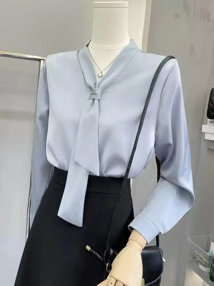 女性用長袖シフォンシャツ,Vネックトップ,韓国ファッション,フランスの服,エレガントなオフィスガール,韓国デザイン,y2k