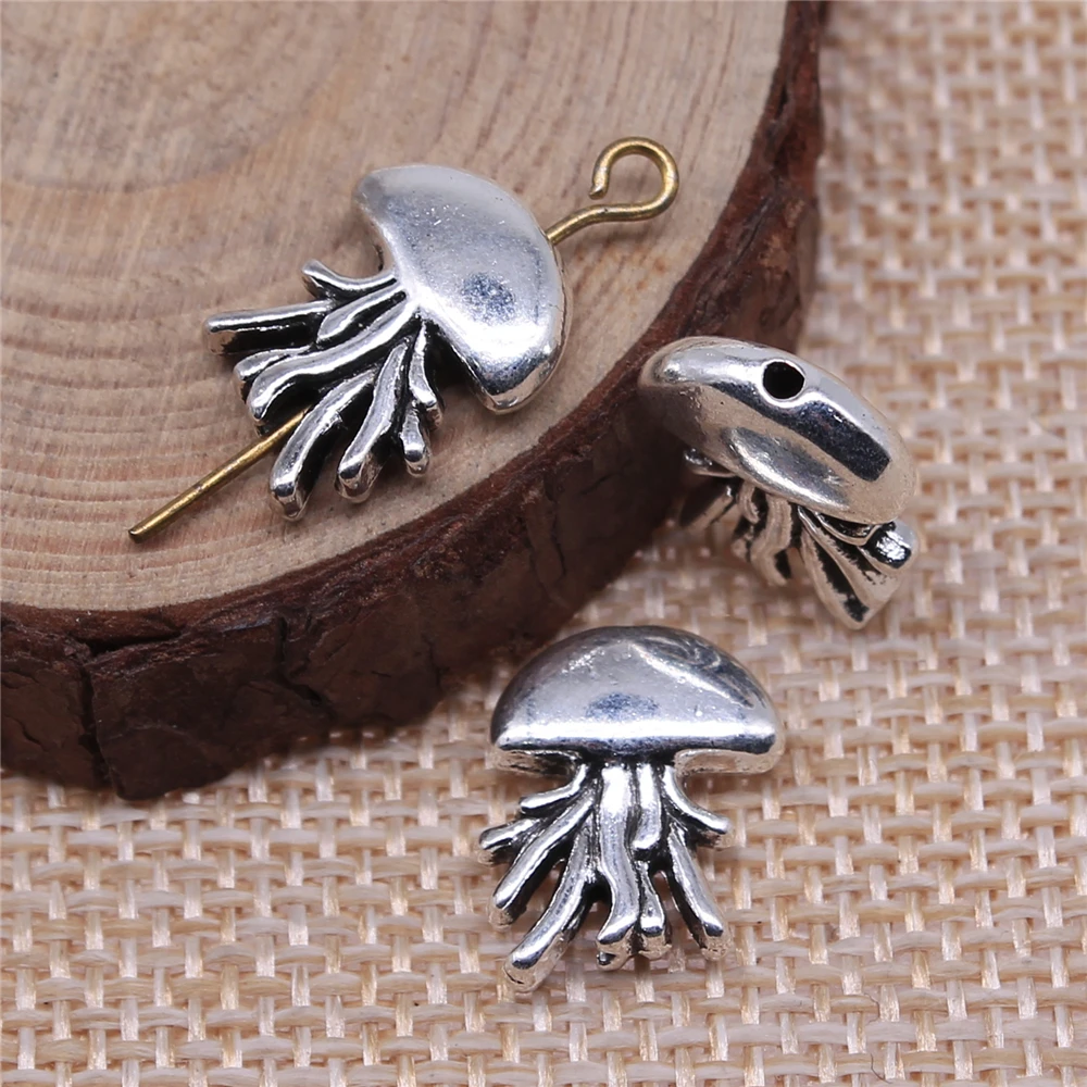 WYSIWYG 10pcs 15x12mm Antique Silver Color Jellyfish Beads For Jewelry Making DIY Jewelry Findings