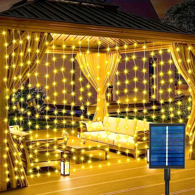 

Christmas Lights 8 Mode Solar LED Curtain String Light Garland Wedding Fairy Light Party Yard Garden Decoration Holiday Lighting