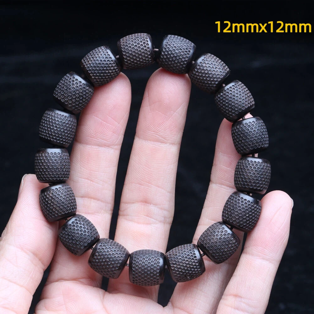 Natural ebony 20mm wood bead Bracelet Men\'s beaded carved black Good luck stretch bracelet