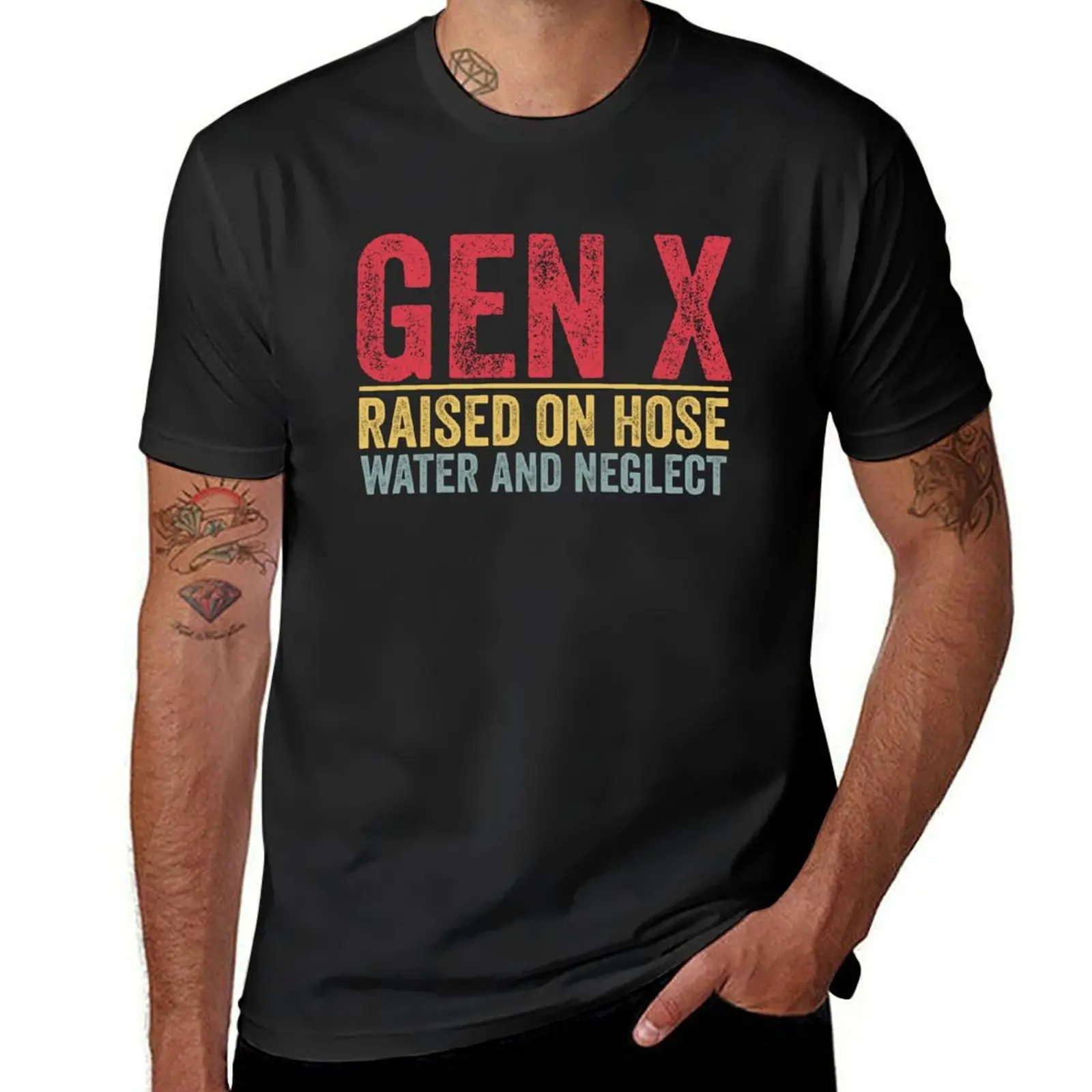 GEN X raised on hose water and neglect Retro Generation X T-Shirt aesthetic clothes plain t shirts men