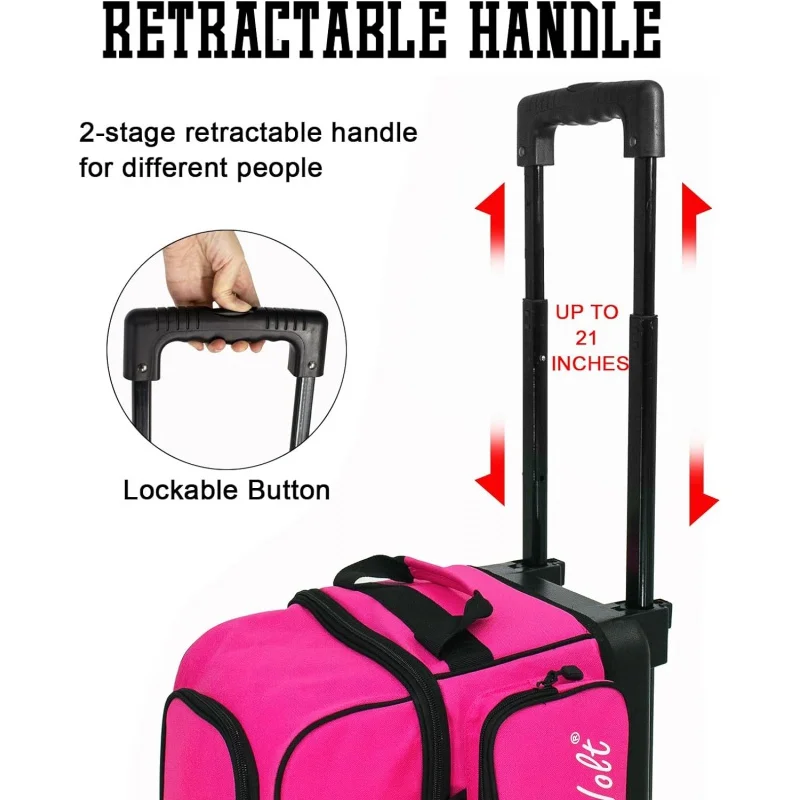 Double Roller 2 Ball Bowling Bag with Separate Shoe Compartment with Accessory Pocket