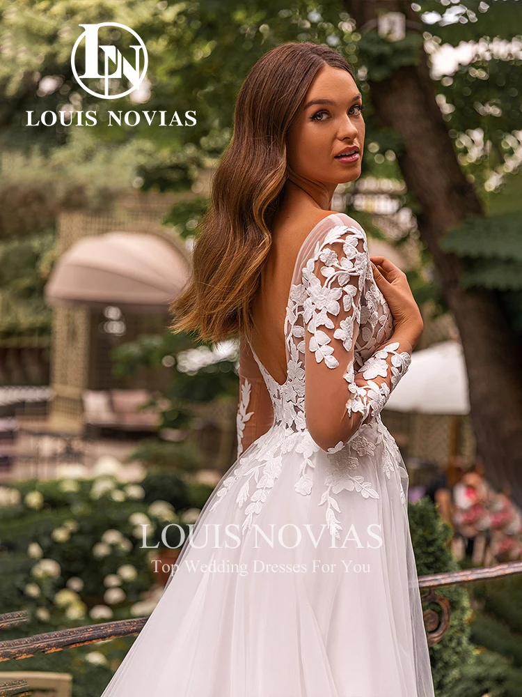 Louis Novias Kant Trouwjurken 2024 Frisse Sexy V-Hals Backless Appliques Bloemen Boho Trouwjurk A-Line Vestidos De Novia