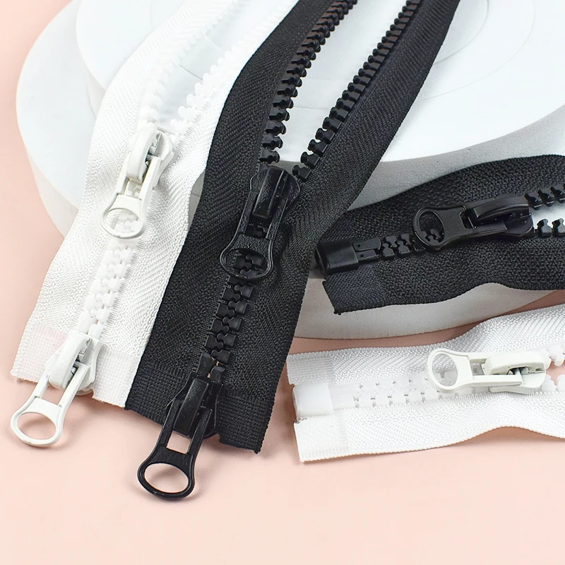 

2Pcs 5# 8# Black/White Resin Zipper 60-300cm Long Zippers for Tent Single/Double Slider Ziper Coat Sewing Closures Zips Repair