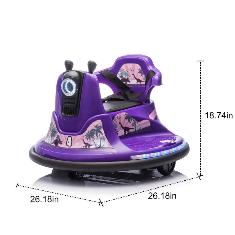 Kids Ride On Bumper Car W Parents Control Rotate 360 Degrees Two Handed Switch For Direction Control Bumper Strip Light