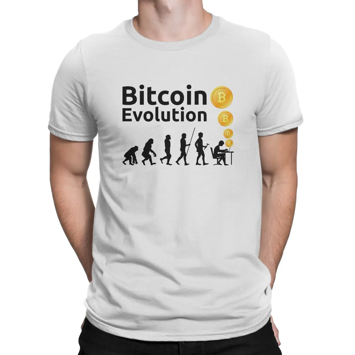 Cryptocurrency Art Creative TShirt for Men Bitcoin Evolution Tapestry Round Neck Pure Cotton T Shirt Personalize Birthday Gifts