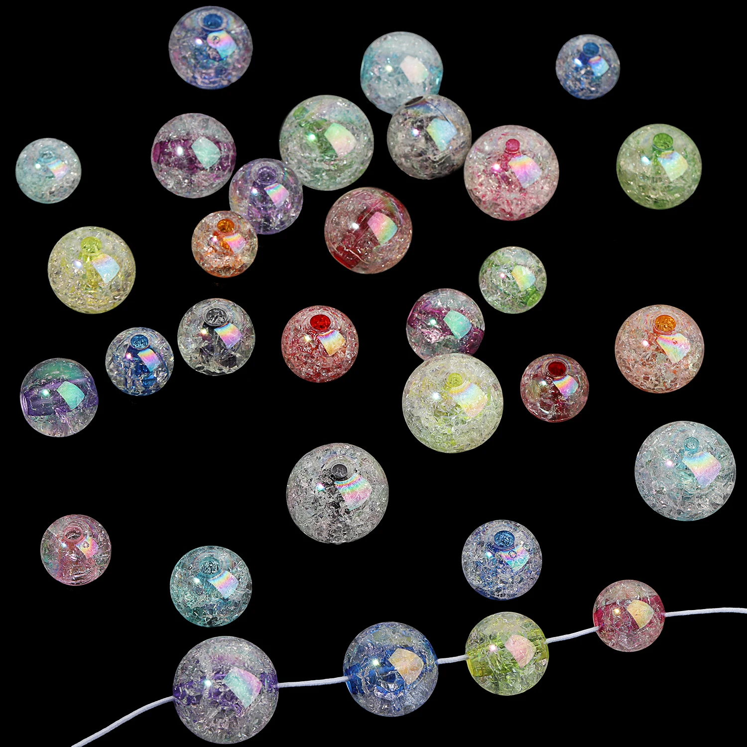 14-20mm Cracked Crystal Acrylic Beads Transparent Multicolor Round Beads for Jewelry Making DIY Needlework Bracelet Necklace