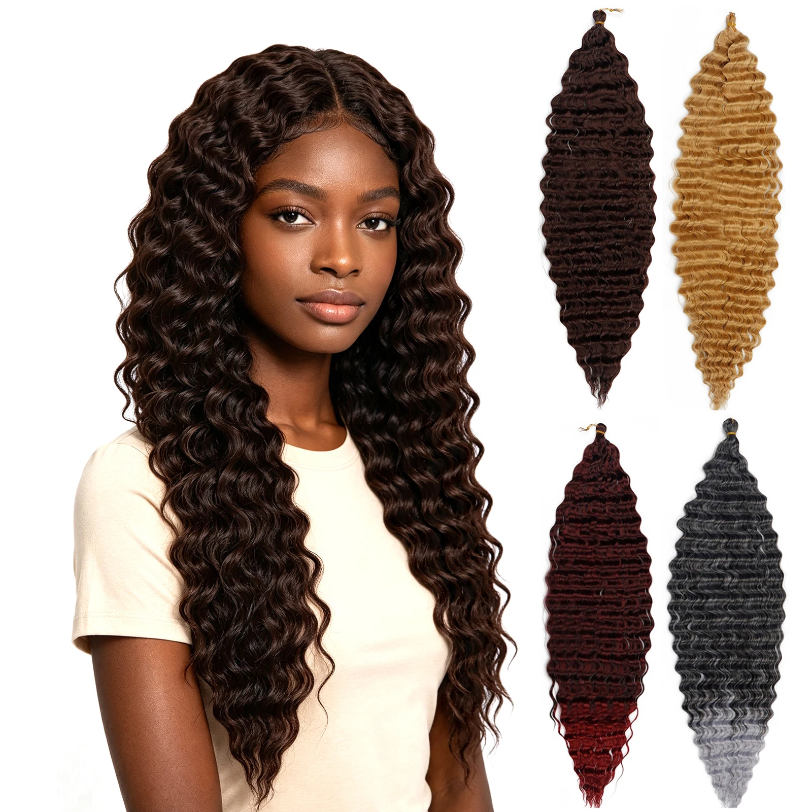 Ocean Wave Crochet Hair 30 Inch Long Synthetic Braids Loose Water Wave Cuevana Bounce Braiding Hair Extensions Black For Women