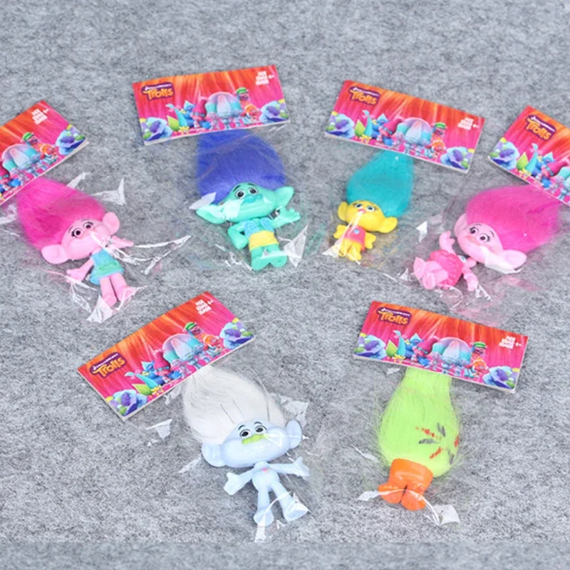 6pcs/set Trolls Action Figure Toys Magic Hair Poppy Branch  Critter Skitter Boards Elf PVC Models Dolls For Kids Christmas Gifts