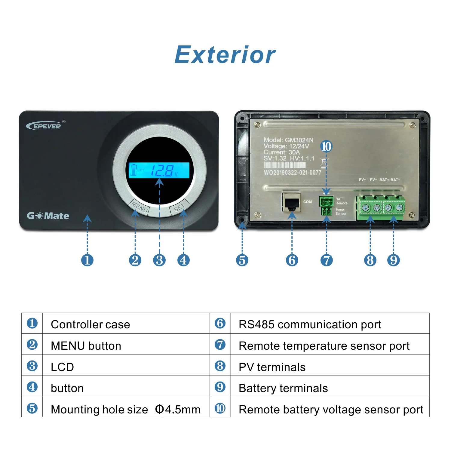 IP67 waterproof 10A 30A MPPT Solar Charge Controller 12/24V auto RS485 communication Max PV 100Vdc