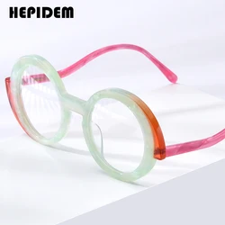 HEPIDEM Acetate Glasses Frame Women 2024 Cute S-Shaped Retro Round Eyeglasses Men Spectacles Eyewear H9354