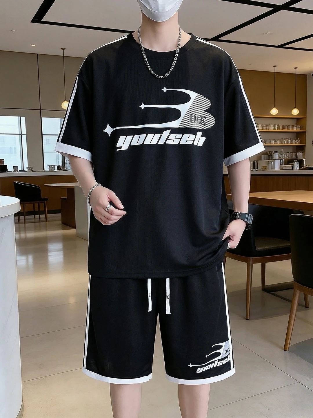 plus-size-men's-casual-sports-set-short-sleeve-shorts-two-piece-set-large-size-teenage-student-leisure-fitness-outfit