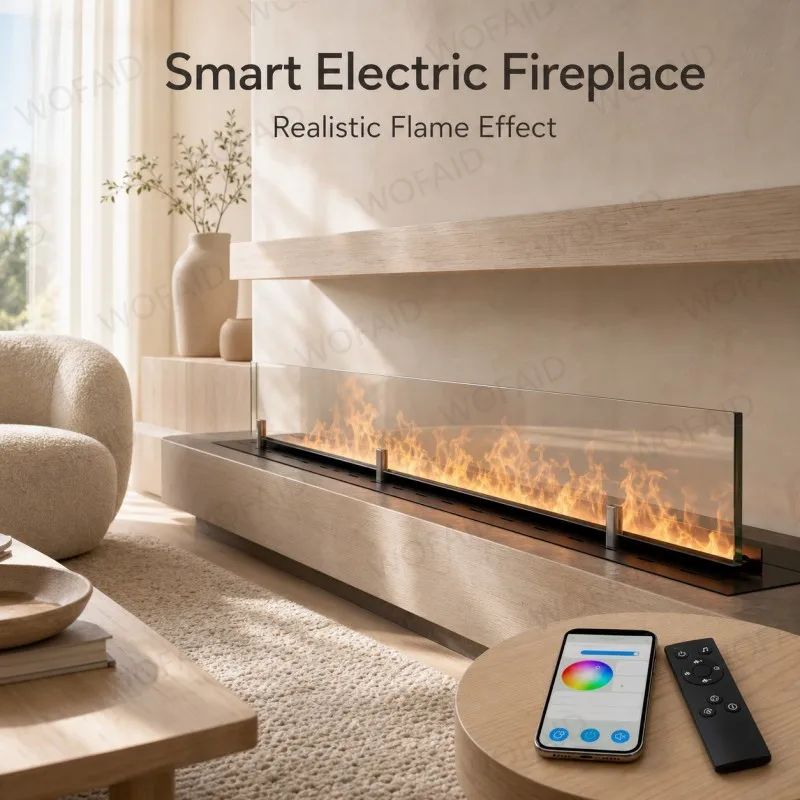 Luxury Indoor 3D Real Flame Effect Electric Fireplace Water Vapor Mist Fireplace Adjustable Flame Firebox for Modern Living Room