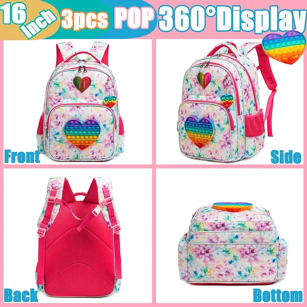 Bikab School Bags 3 in 1 Kids Bags for Girls Kawaii Backpack Waterproof Children School Bags for Girl 16\