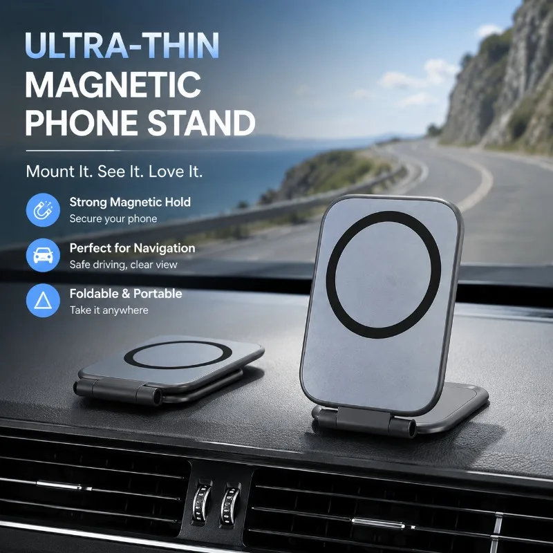 

Ultra Thin Magnetic Phone Holder Portable Multifunctional in-car Navigation Support Stand Stable Desktop Fixing Rack Universal